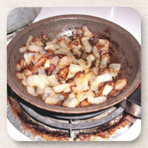 Sauted onions in a frypan coaster