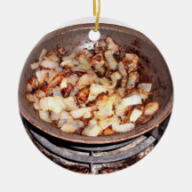 Sauted onions in a frypan ornament