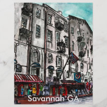 Savannah Georgia River Street art drawing Flyer Design