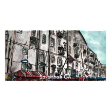 Savannah Georgia River Street art drawing Personalized Photo Card