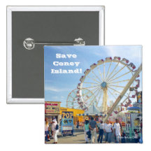 Save Coney Island! Square Button (Blue)