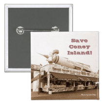 Save Coney Island! Square Button (Sepia)