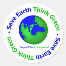 Save Earth Go Green Globe Round Stickers