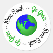 Save Earth Go Green Globe Round Stickers