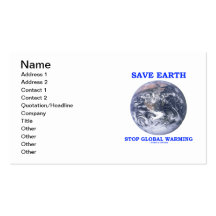 Save Earth Stop Global Warming (Blue Marble Earth) Business Card Template