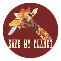 Save My Planet Giraffe Round Stickers