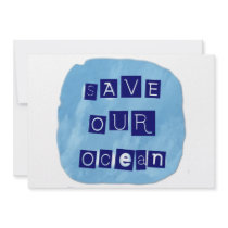 Save Our Ocean Watery Blue Background Personalized Invites