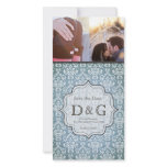 Save the Date Antique Blue Damask Filligree Card Photo Card