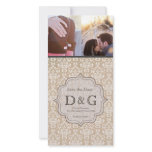 Save the Date Antique White Damask Fillagree Card Personalized Photo Card