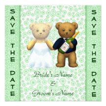 Save the Date Apple Green Teddy Bears Stag Invite