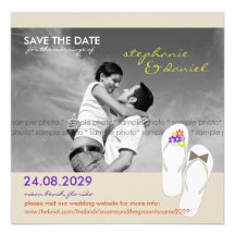 Save The Date Beach Wedding Flip Flops Daisies Personalized Invite
