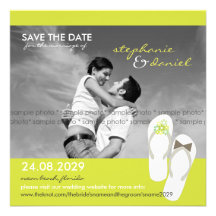 Save The Date Beach Wedding Flip Flops Daisies Personalized Invitation