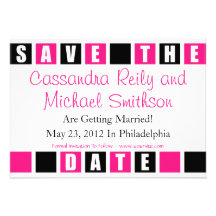 Save The Date (Black / Hot PInk Square Boxes) Custom Invites