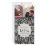Save the Date Black & White Damask Filligree Card Custom Photo Card