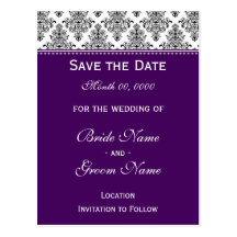 Save the Date - Black & White & Purple Post Card