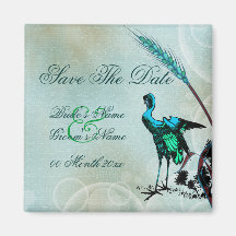 Save the date blue brown crane swirls magnet