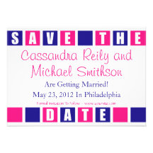Save The Date (Blue / Hot Pink Square Boxes) Invitation