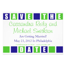 Save The Date (Blue / Lime Green Square Boxes) Invitation
