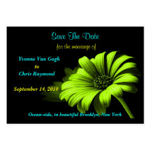 Save The Date Bright Green Yellow Daisy Business Card Template