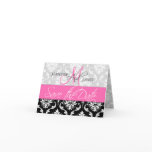 Save the Date Card Damask Pink Monogram Weddings