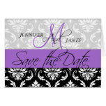 Save the Date Card Damask Purple Monogram Weddings
