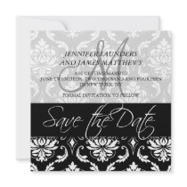 Save the Date Cards Black Damask Monogram Names Custom Invite