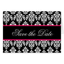 Save the Date Cards Monogram Hot Pink Damask