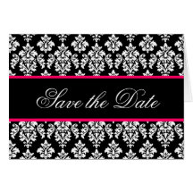 Save the Date Cards Monogram Hot Pink Damask