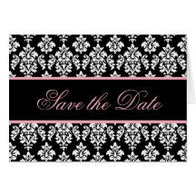 Save the Date Cards Monogram Pink Black Damask