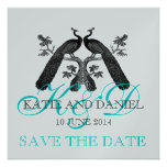 Save the Date Cards Peacocks Monogram SIlver Invitations