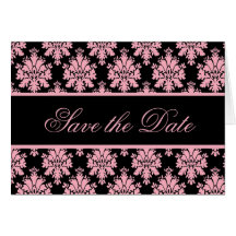 Save the Date Cards Pink Black Damask