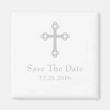 Save The Date Cross Magnet  - White and Silver