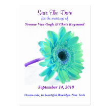 Save The Date Daisy Blue Green Business Card Template