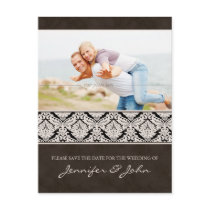 Save the Date Damask Postcard Brown Stripe