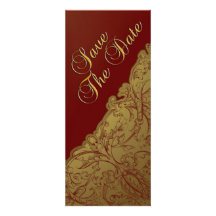 Save The Date - Deep Red & Gold Vintage Personalized Invitation