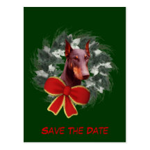 Save The Date Doberman Wreath Holiday Postcard
