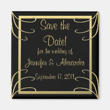 Save the Date Elegant Black and Gold Fridge Magnets