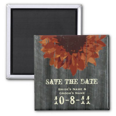 Save The Date Fall Wedding Barnwood Sunflower Refrigerator Magnets by 