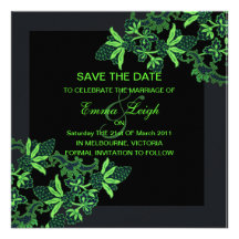 Save The Date Green Floral Wedding Invite