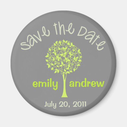 Save the Date Green/Grey Tree Magnet