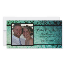 Save the Date Green Ornate Damask Photocard