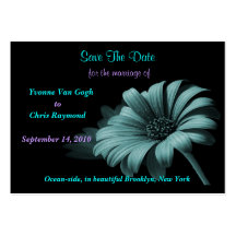 Save The Date Grey Blue Daisy Business Card Template