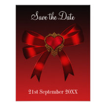 Save the Date Heart Deep Red Gold Black Custom Announcements