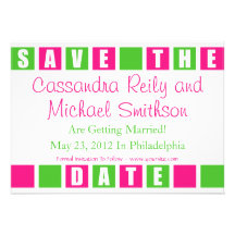 Save The Date (Hot Pink / Lime Green Square Boxes) Custom Announcements