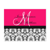 Save the Date Hot Pink Monogram Damask Card