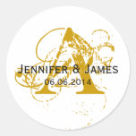 Save the Date Initial Names Wedding Sticker Gold