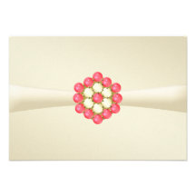 Save the Date Ivory Satin Effect, Pearls & Ruby Custom Invitation