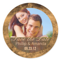 Save the date label metallic round sticker