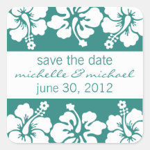 Save The Date Label (Sea Foam Green Hibiscus) Stickers