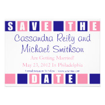 Save The Date (Light Pink / Blue Square Boxes) Custom Invitation